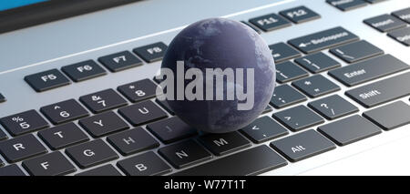 Internet concetto globale. Globo terrestre sulla tastiera del computer sfondo, banner. 3d illustrazione Foto Stock