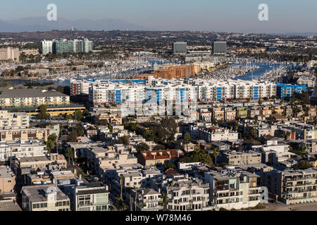 Los Angeles vista oceano case in Venezia e Marina Del Rey quartieri nella California del Sud. Foto Stock