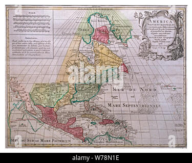 Xviii secolo Lotter's mappa America Septentrionalis del Nord America da Guillaume de L'Isle / Guillaume Delisle che mostra la California come un'isola Foto Stock