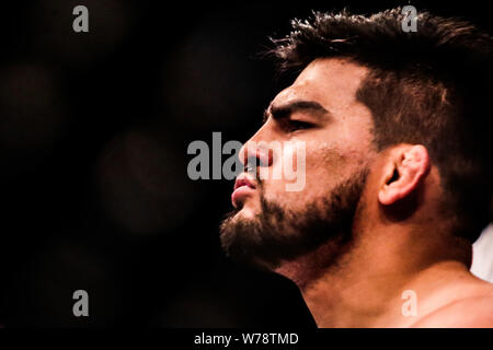 American mixed martial artista Gastelum Kelvin è raffigurato prima di competere contro British miscelato di arti marziali e attore Michael Bisping durante la 2 Foto Stock