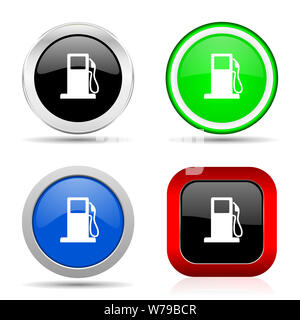 La benzina rosso, blu, verde e nero lucido web icon set in 4 opzioni Foto Stock