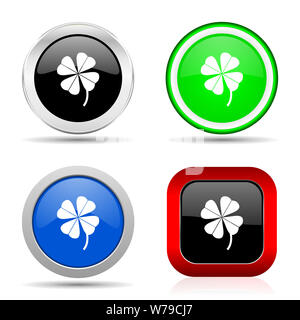 4 foglia di trifoglio rosso, blu, verde e nero lucido web icon set in 4 opzioni Foto Stock