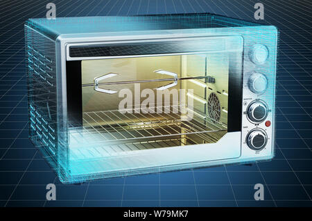 Visualizzazione 3d il modello CAD della Convezione forno con tostapane, cianografia. Il rendering 3D Foto Stock