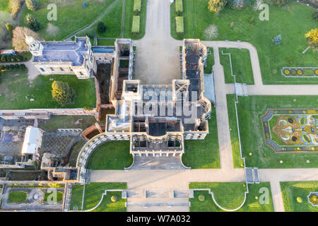 Corte Witley, Worcestershire, Regno Unito. Il 28 marzo 2019. Drone immagini di Witley Court / Witley Court, immerso nelle dolci colline del nord Worcestershire Foto Stock