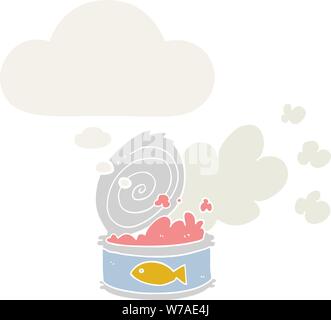 Cartoon puzzolente possibile di pesce con bolle di pensiero in stile retrò Illustrazione Vettoriale