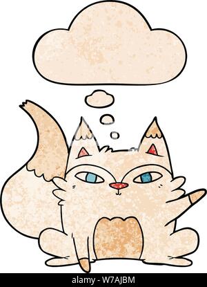 Cartoon Arctic Fox con bolle di pensiero in grunge stile di tessitura Illustrazione Vettoriale