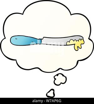 Cartoon burro coltello con bolle di pensiero in buon stile gradiente Illustrazione Vettoriale
