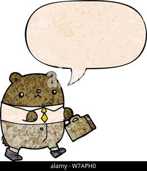 Cartoon recare in abiti da lavoro con il discorso di bolla nel retro stile di tessitura Illustrazione Vettoriale