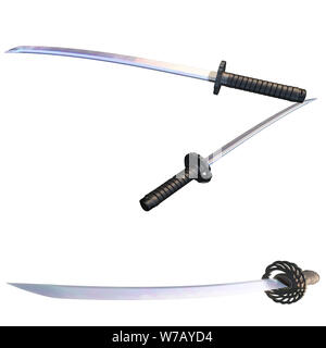 Questo Hattori Hanzo tradizionale samurai realistica o spada katana., isolato su sfondo bianco.,l'illustrazione Foto Stock