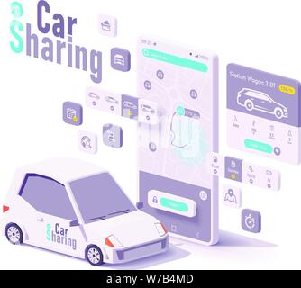 Vector car sharing e noleggio app concept Illustrazione Vettoriale