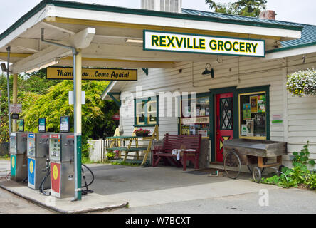 Rexville drogheria e stazione di gas nei pressi del Monte Vernon, nello Stato di Washington, USA. Foto Stock