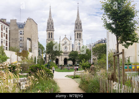 Paris re-greening della città - Le Jardin Truillot è un parco sviluppato nell'undicesimo arrondissement come parte della città di re-rinverdire. In Francia, in Europa. Foto Stock