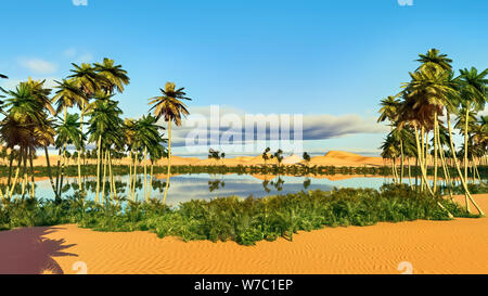 Palme vicino oasi in Africa il rendering 3D Foto Stock