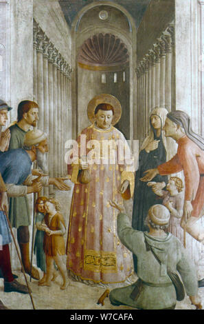 'St Laurence dando l'elemosina ai poveri", la metà del XV secolo. Artista: Beato Angelico Foto Stock