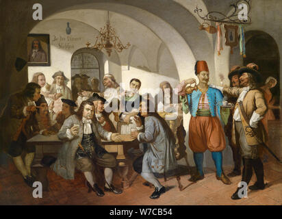 Vecchio Vienne Coffee House Scena, c. 1900. Foto Stock