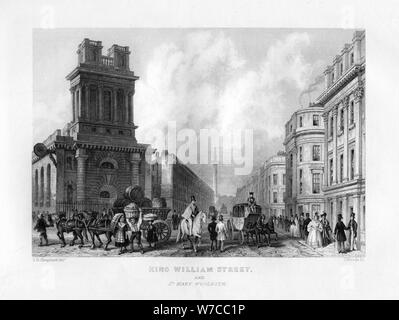 King William Street e St Mary Woolnoth, Londra, XIX secolo.Artista: J Boschi Foto Stock