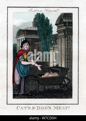 "Gatto e cane carne!", Bethlem Hospital di Londra, 1805. Artista: sconosciuto Foto Stock