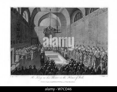 Il re sul trono della House of Lords, London, 1804.Artista: James Fittler Foto Stock