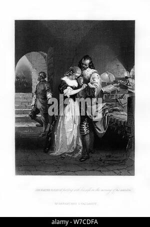 Sir Walter Raleigh il troncaggio di sua moglie la mattina della sua esecuzione, 1618, (1872). Artista: sconosciuto Foto Stock