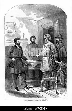 Robert e Lee si arrende a Ulisse S concessione, 9 aprile 1865, (1872). Artista: sconosciuto Foto Stock