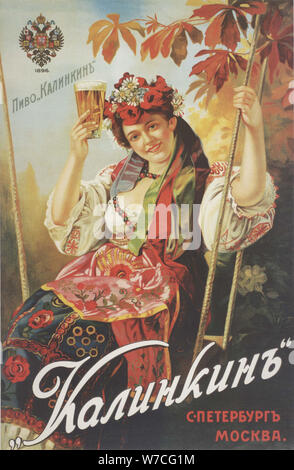 Poster pubblicitario per la Birreria Kalinkin, 1900s. Foto Stock