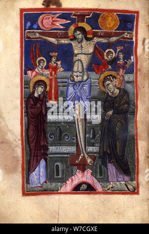 La Crocifissione (manoscritto dal Vangelo Matenadaran), XIV-XV secolo. Foto Stock