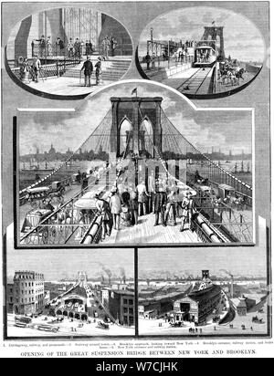 Sospensione di Brooklyn Bridge, New York, 1883. Artista: sconosciuto Foto Stock