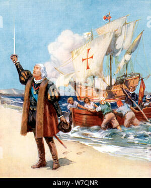 Cristoforo Colombo sbarco in America, 1492, (c1920). Artista: sconosciuto Foto Stock