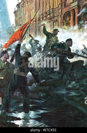 L'assalto al Palazzo d'inverno, San Pietroburgo, rivoluzione russa, ottobre 1917. Artista: sconosciuto Foto Stock