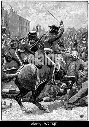 Massacro di Peterloo, Manchester, 16 agosto 1819. Artista: sconosciuto Foto Stock