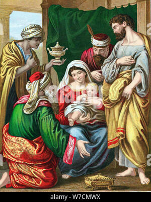 I Magi presentando i loro doni al Bambino Gesù, c1860. Artista: sconosciuto Foto Stock