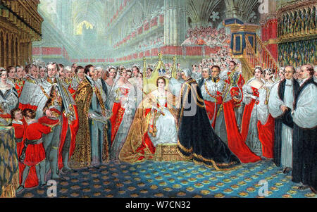 La regina Victoria della incoronazione, 1837 (1887). Artista: sconosciuto Foto Stock