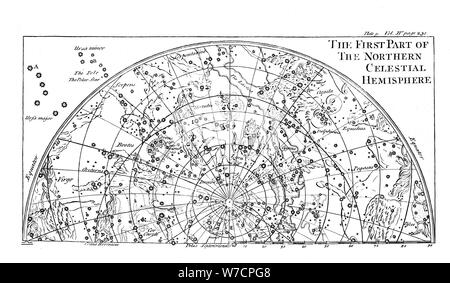 Prima parte del diagramma a stella del Nord Emisfero celeste che mostra le costellazioni, 1747. Artista: sconosciuto Foto Stock