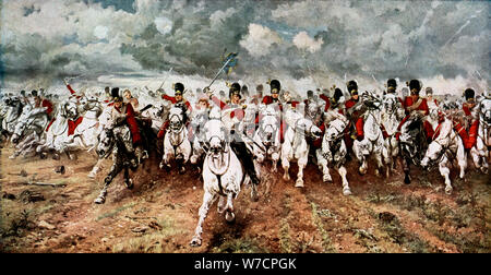 'Scotland per sempre"; la carica degli scozzesi grigi a Waterloo, 18 giugno 1815. Artista: sconosciuto Foto Stock