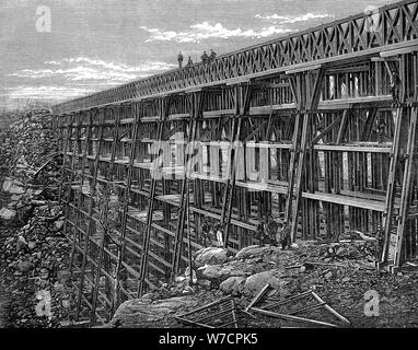 Cavalletto di legno sul ponte della Union Pacific Railroad, Dale Creek, Wyoming USA, 1869. Artista: sconosciuto Foto Stock