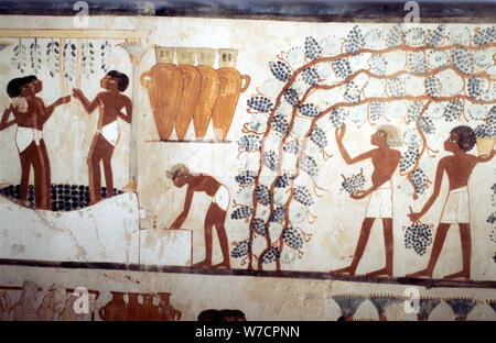 La pittura murale della tomba dello scriba Menna, Tebe, antica egiziana, XVIII dinastia. Artista: sconosciuto Foto Stock