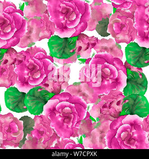 Modello senza cuciture con grandi fiori ad acquerello da gloxinia Foto Stock