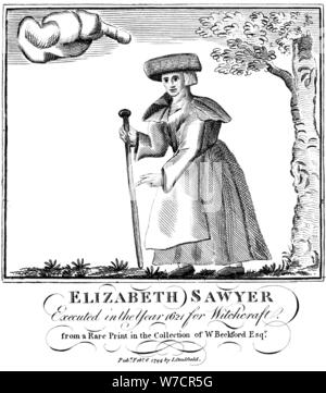 Elizabeth Sawyer, eseguito come una strega in Inghilterra nel 1621, 1794. Artista: sconosciuto Foto Stock