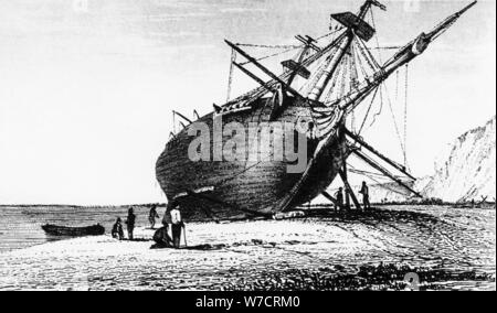 HMS Beagle "" di cui a terra, Rio di Santa Cruz, Patagonia, Sud America, 1834 (1839). Artista: sconosciuto Foto Stock