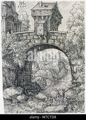 'Paesaggio con ponte", 1550. Artista: Hans Sebald Lautensack Foto Stock