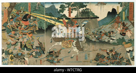 "Battaglia", dalla serie "47 fedeli Samurai", 1850-1880. Artista: Utagawa Yoshitora Foto Stock
