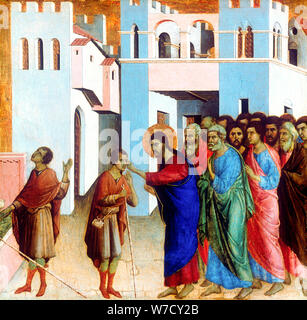 "Gesù apre gli occhi del cieco nato", 1311. Artista: Duccio di Buoninsegna Foto Stock