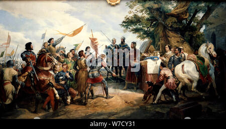"La Battaglia di Bouvines', 27 luglio 1214 (1827). Creatore: Émile Jean-Horace Vernet. Foto Stock