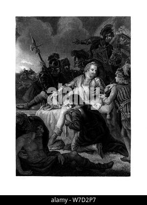 La morte di Sir Philip Sidney, 1586, (1860).Artista: HK Bourne Foto Stock