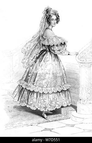 Louise-Marie, Regina dei Belgi, nel suo abito da sposa, 1832.Artista: Charles Achille d'Hardiviller Foto Stock