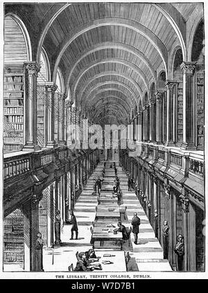 La biblioteca del Trinity College di Dublino, xix secolo. Artista: sconosciuto Foto Stock