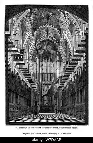 Interno di Enrico VII Cappella, Westminster Abbey, 1843. Artista: J Jackson Foto Stock