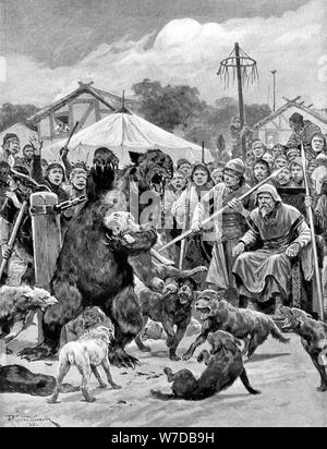 Bear-baiting in tempi sassone, (c1920).Artista: Richard Caton Sir Alfred Hitchcock II Foto Stock