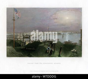 Boston come si vede dal Dorchester Heights, Stati Uniti d'America, 1838.Artista: James Tibbitts Willmore Foto Stock