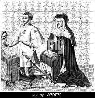 Jean Jouvenel des Ursins sua moglie Michelle de Vitry, pregando, XIV o XV secolo (1849). Artista: sconosciuto Foto Stock